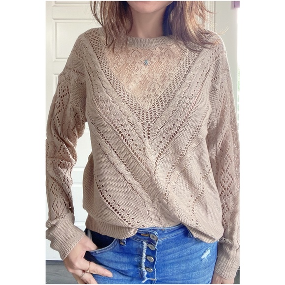 BellanBlue Sweaters - 033 Cozy Floral Lace oversized Sweater Top